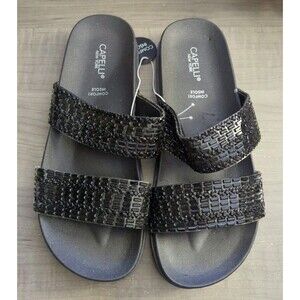 Capelli New York Sandals Slip On Black Shimmer Rhinestones Comfort Insole Size 8